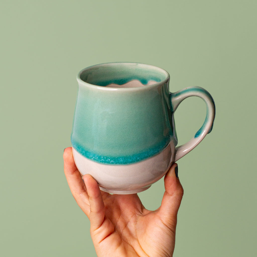 Large Green and White Ceramic Mug