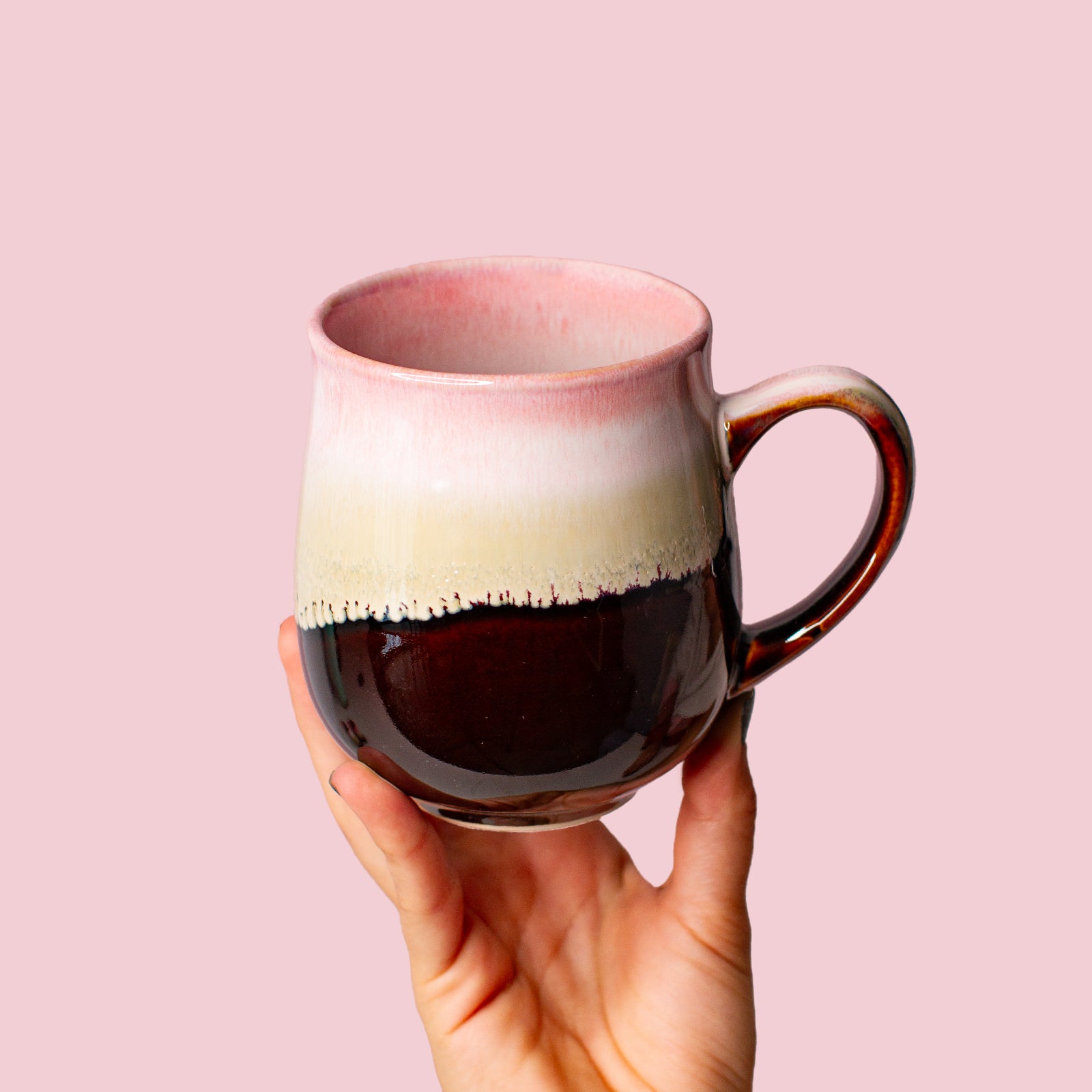Large Pink and brown Ceramic Mug