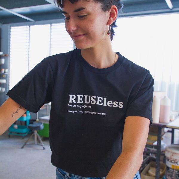 Black Cotton Tshirt with Sustainability quote