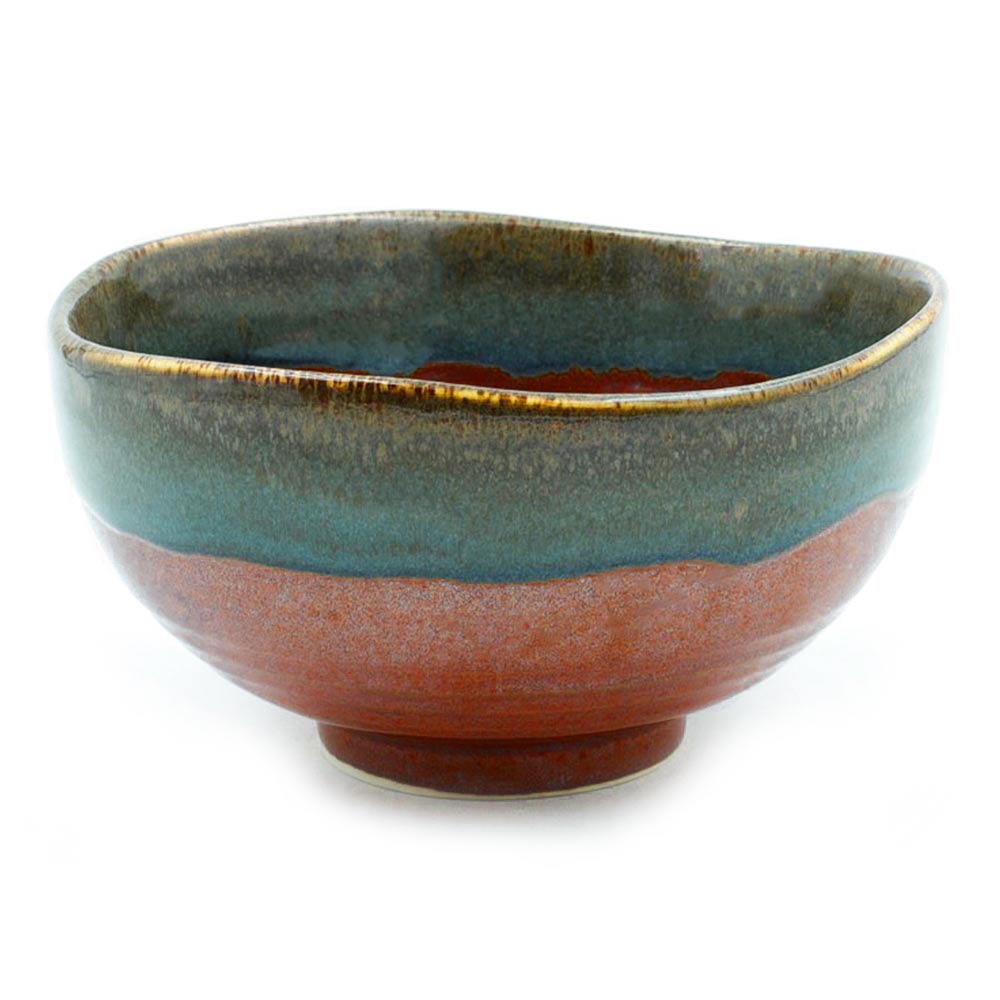 Ceramic Noodle Bowl Green and Rusty red