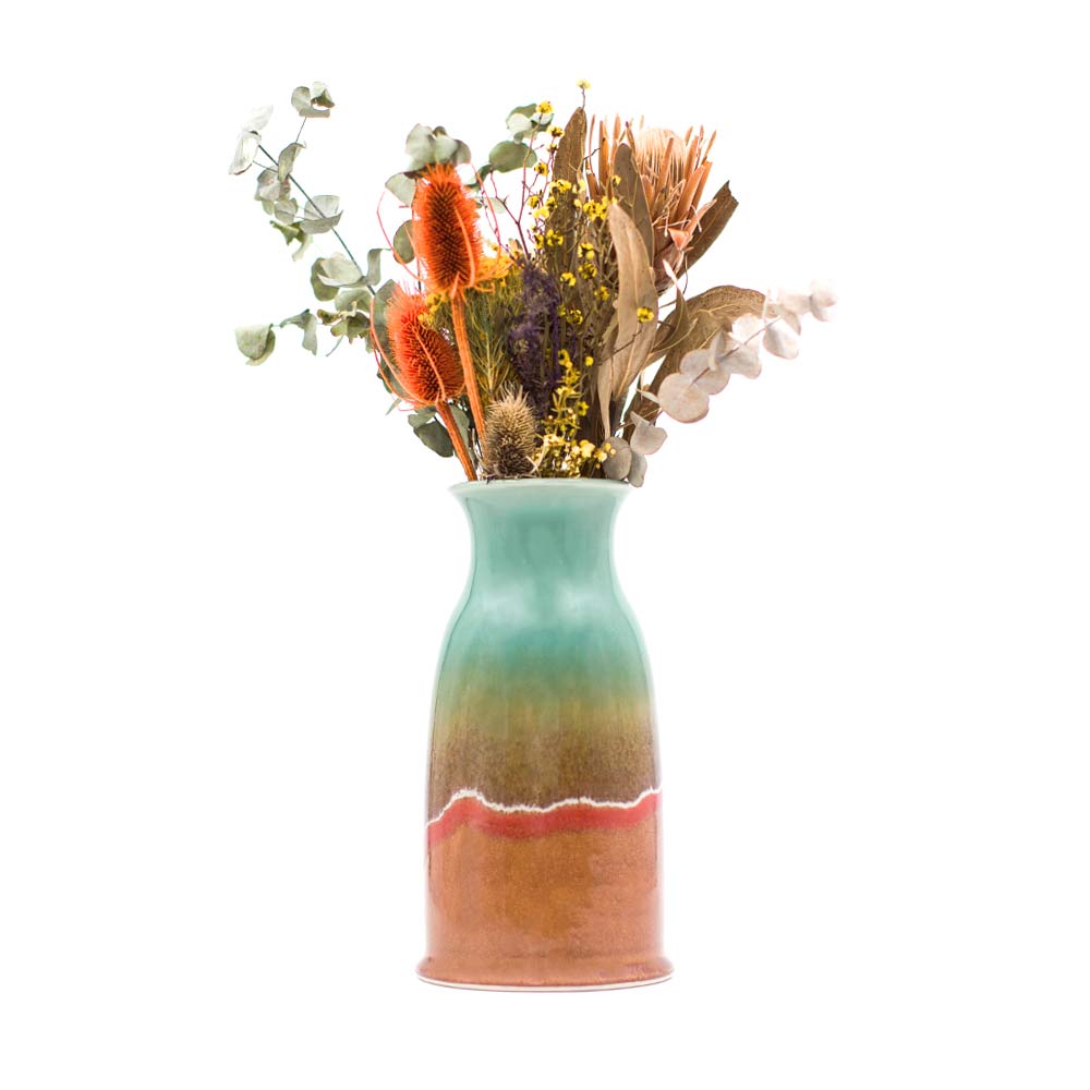 Green and Coral Ceramic Vase