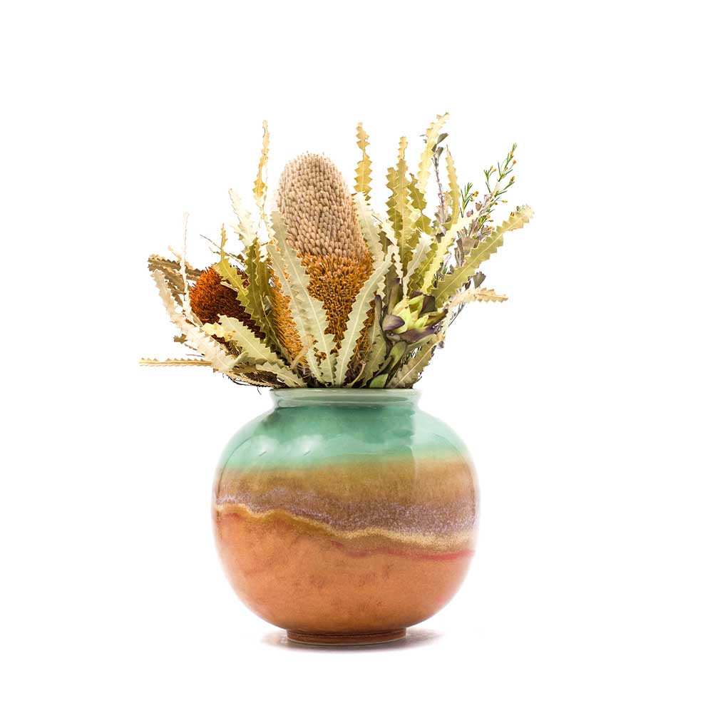 Green and Coral Ceramic Vase