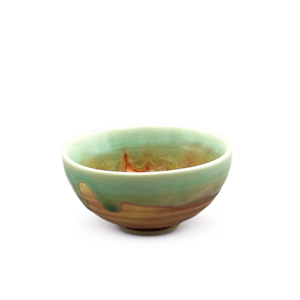Coral and Green Ceramic Share Bowl 