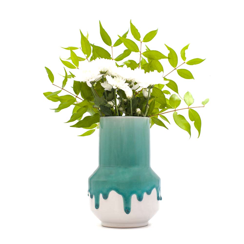 Green and White Ceramic Vases