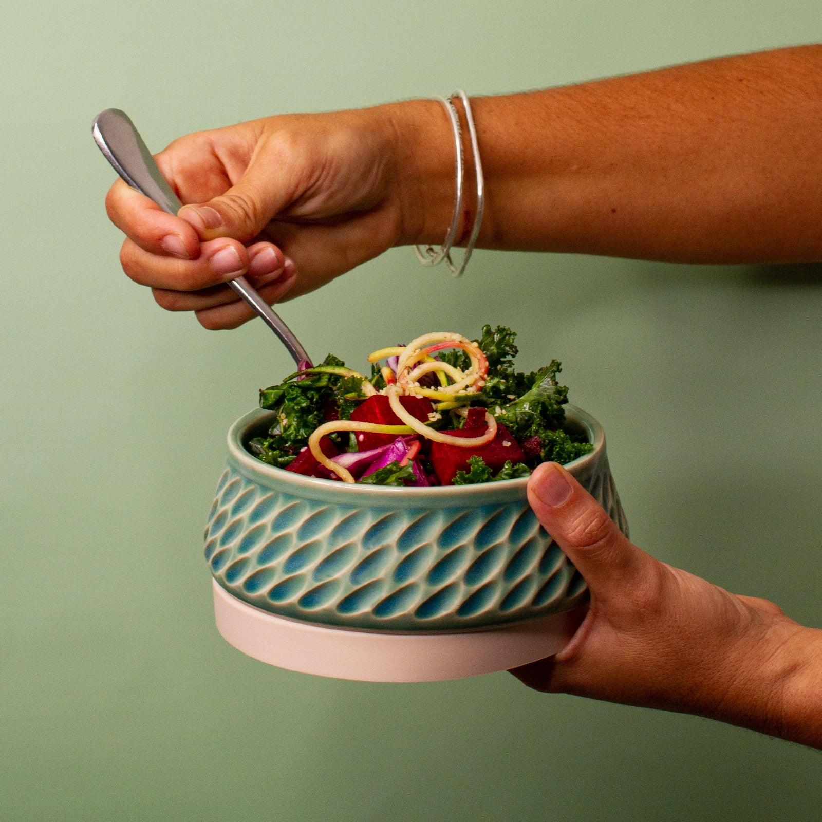 Pottery For The Planet Sage Travel Bowl small in hand