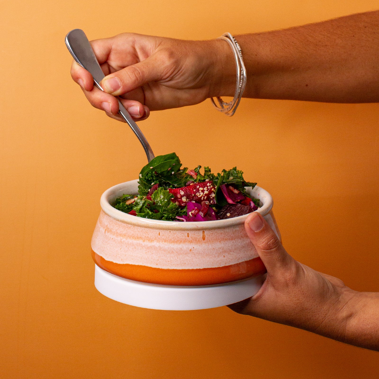 Orange Ceramic Travel Bowl small in hand