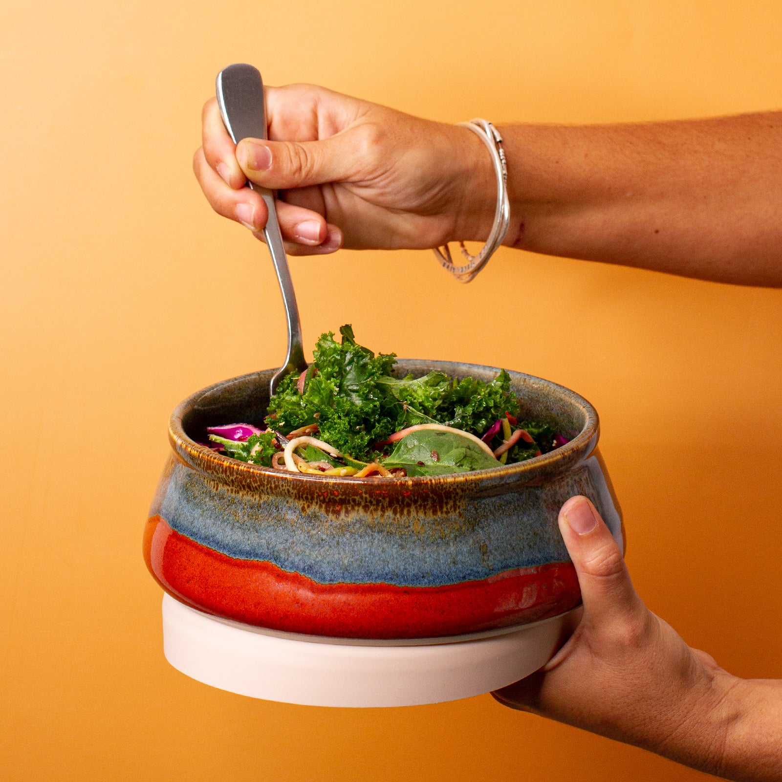 Green Brown Ceramic Lunch Bowl