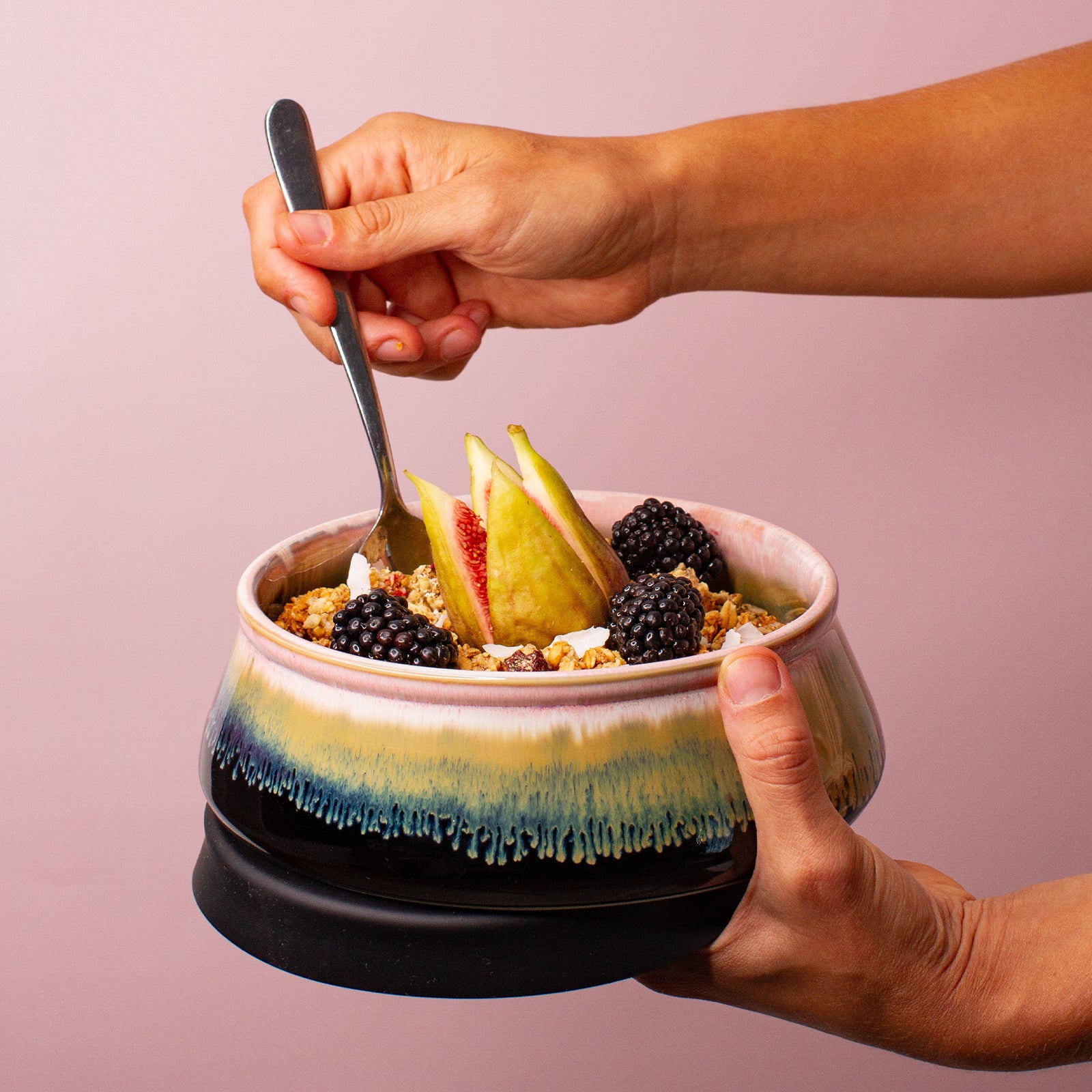 Black Pink Ceramic Travel Bowl