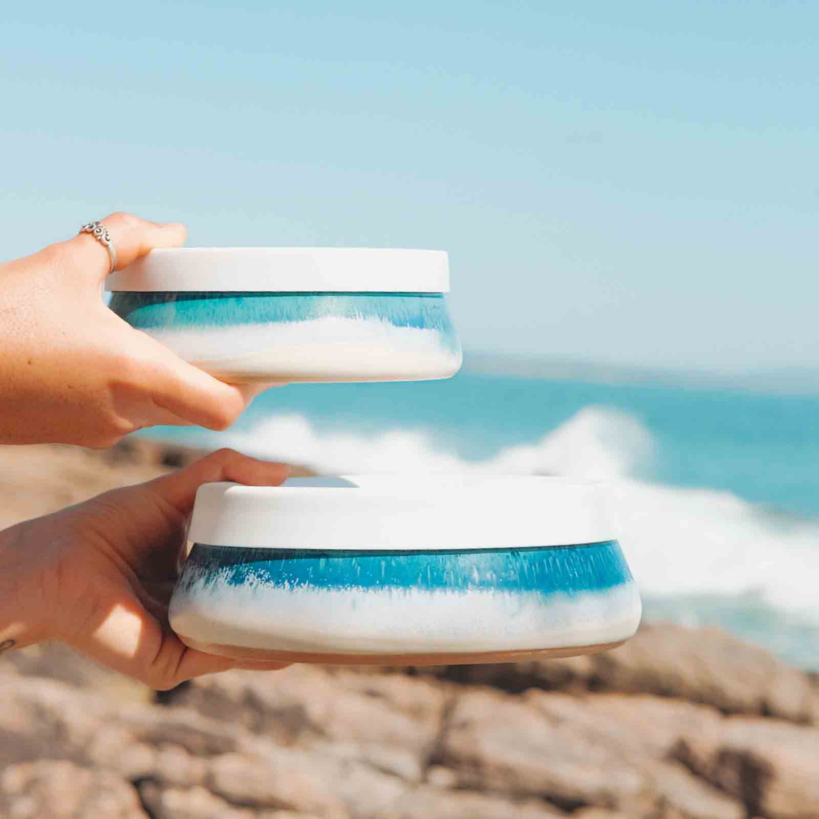 Ocean Blue Lunch Container Small and Large on Beach