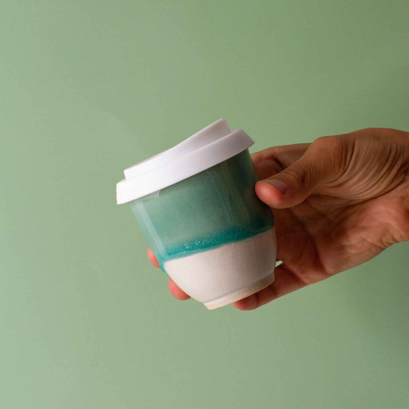 Green Handmade Ceramic Travel Cup Piccolo Cup 4oz