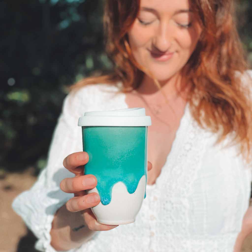 Green Handmade Ceramic Travel Cup Moodshot