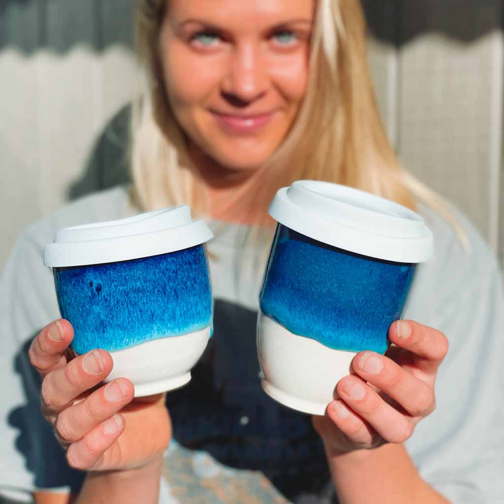 Blue Ceramic Cup with girl