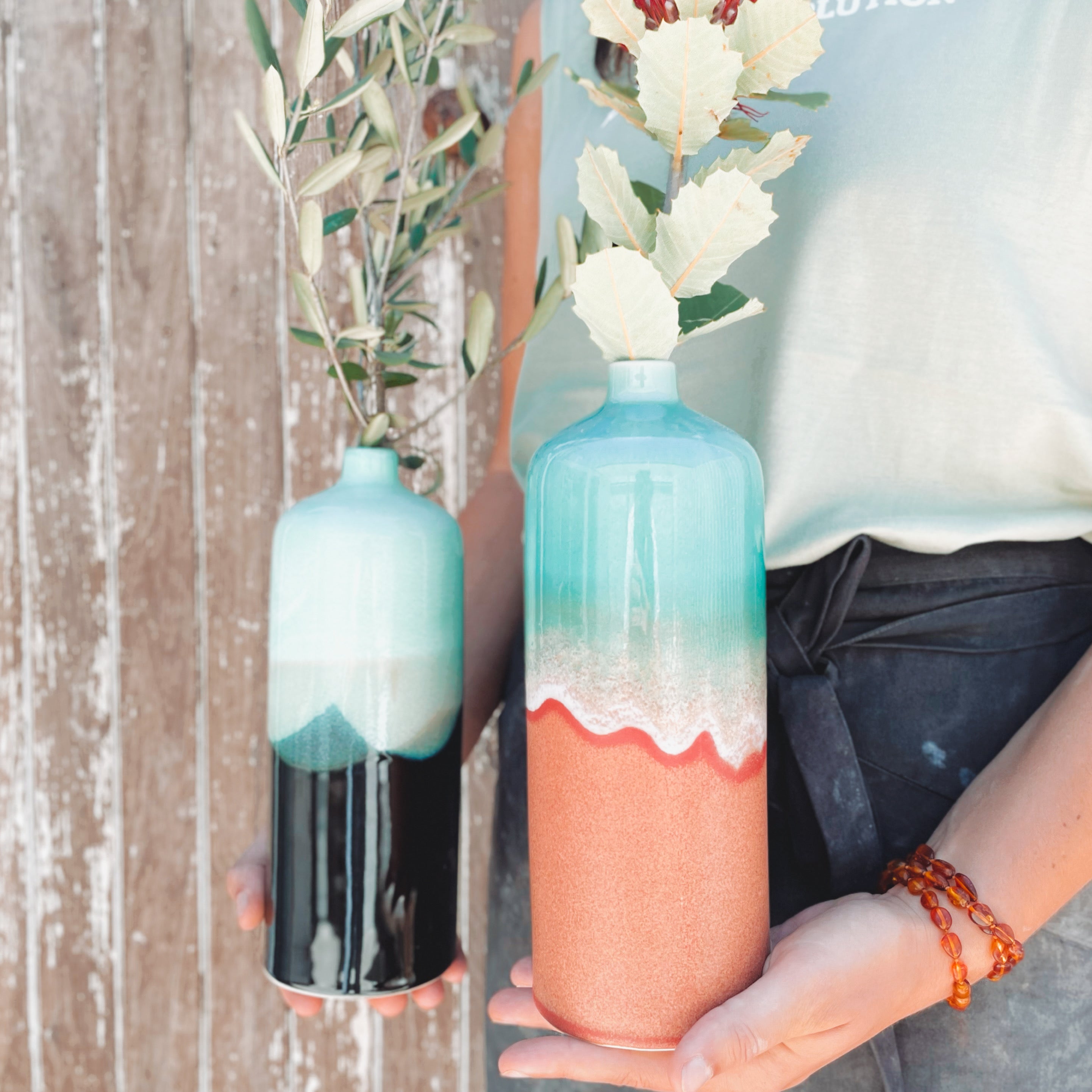 Small and large posy ceramic vases