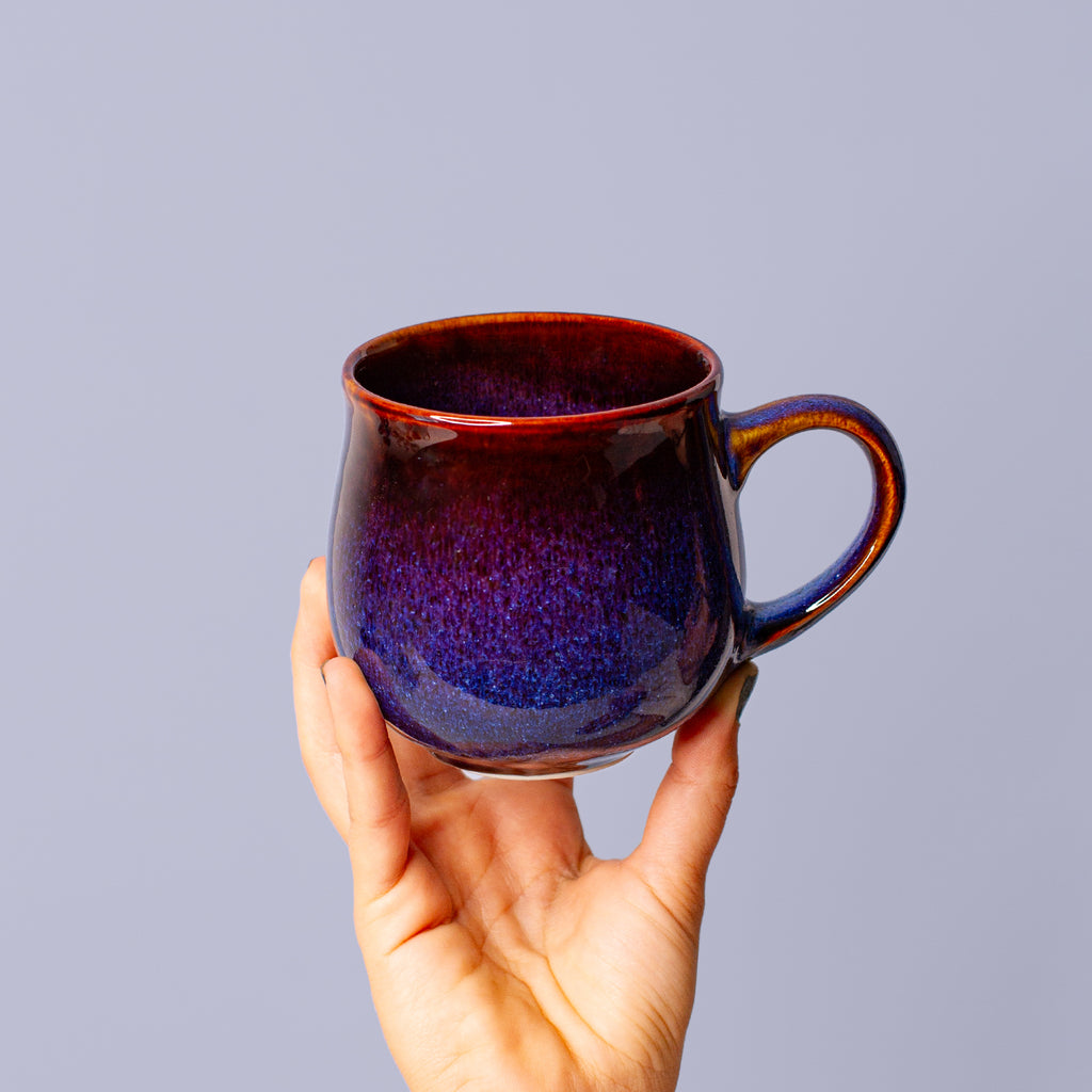 Medium Dark Blue and Black Ceramic Mug