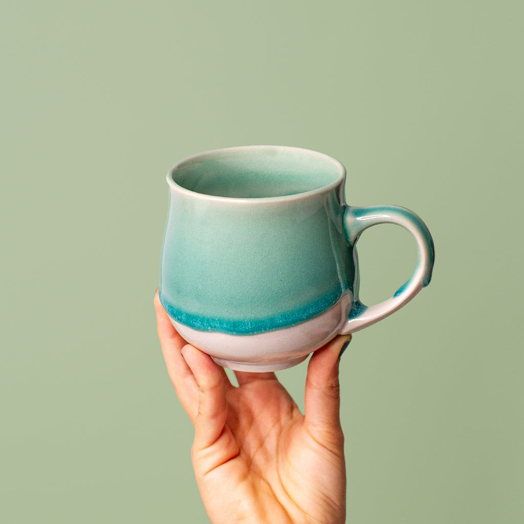 Medium Green and White Ceramic Mug