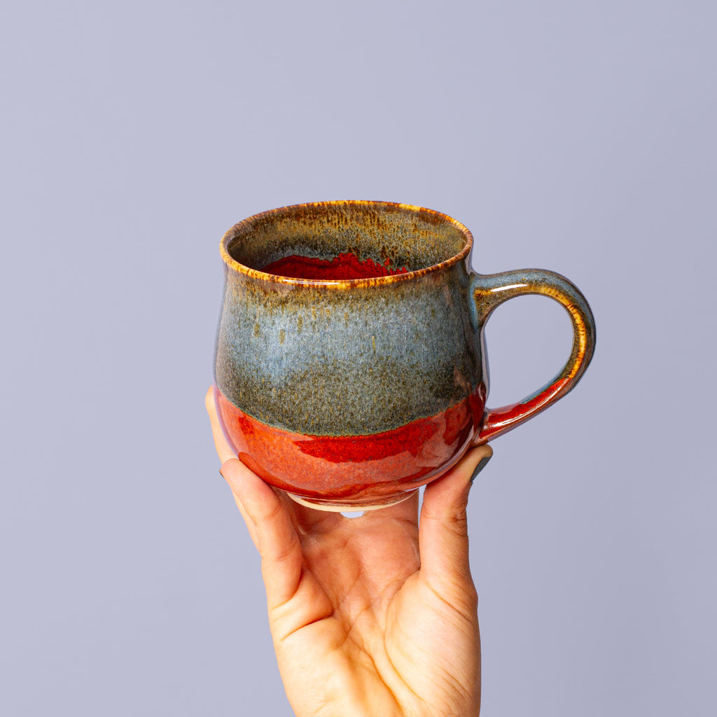 Grey Green and Rust Ceramic Mug