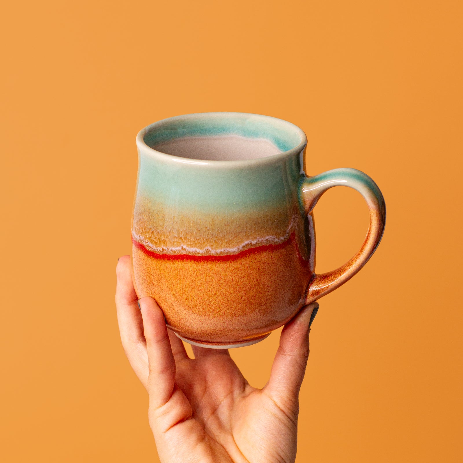 Large Light green and Rusty Brown Ceramic Mug