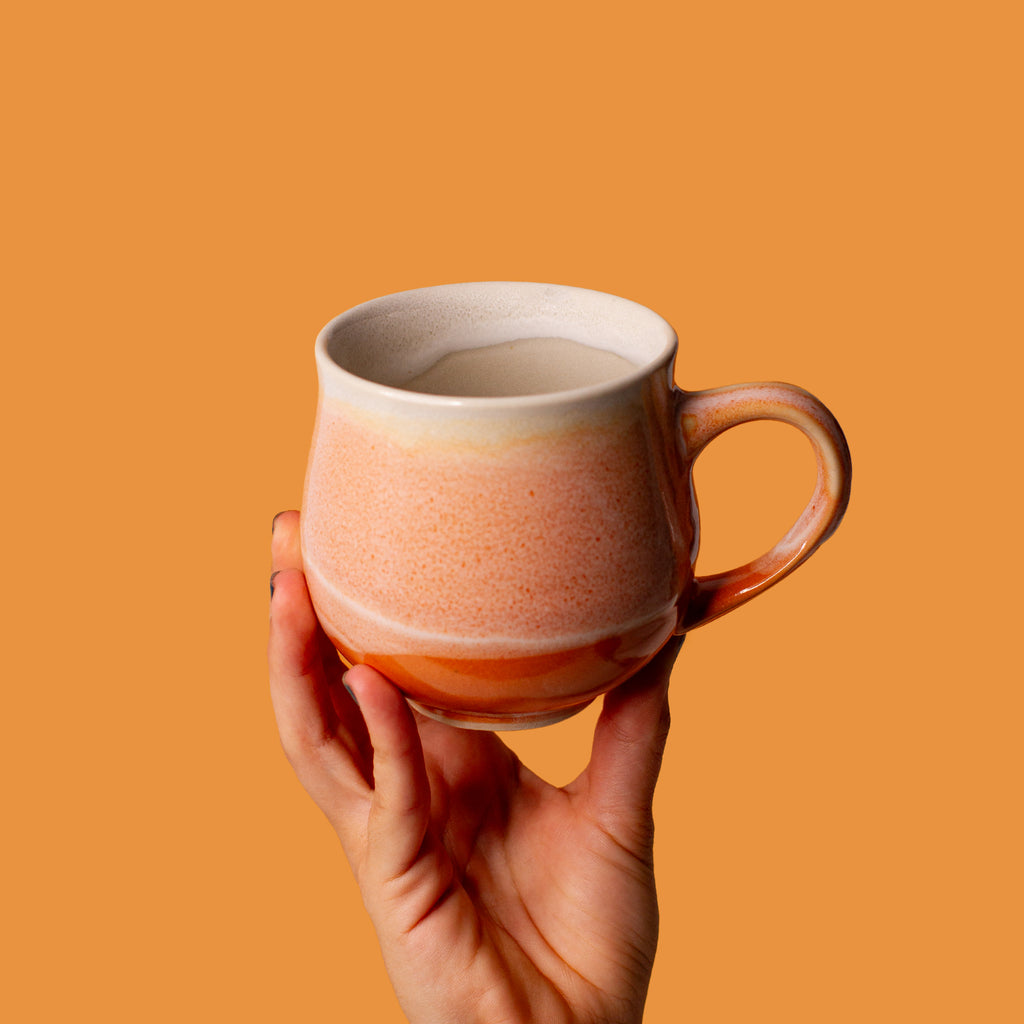 Medium Coral and Cream Ceramic Mug