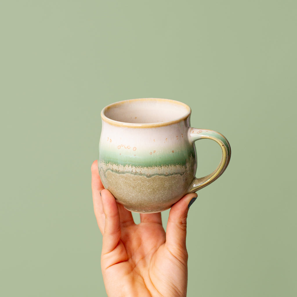 Small Cream and Green Ceramic Mug