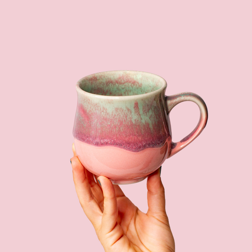 Medium Pink and Green Ceramic mug