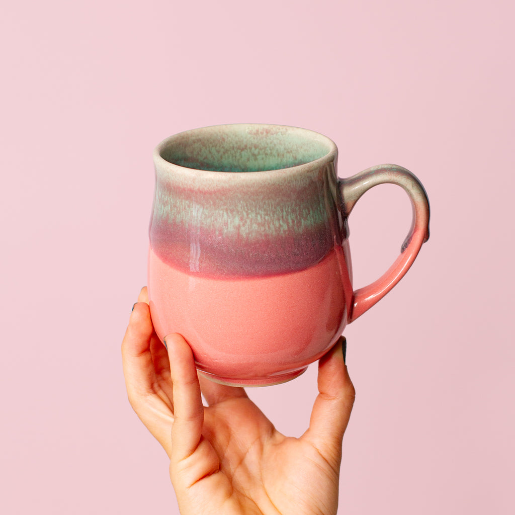 Large Pink and Green Ceramic mug