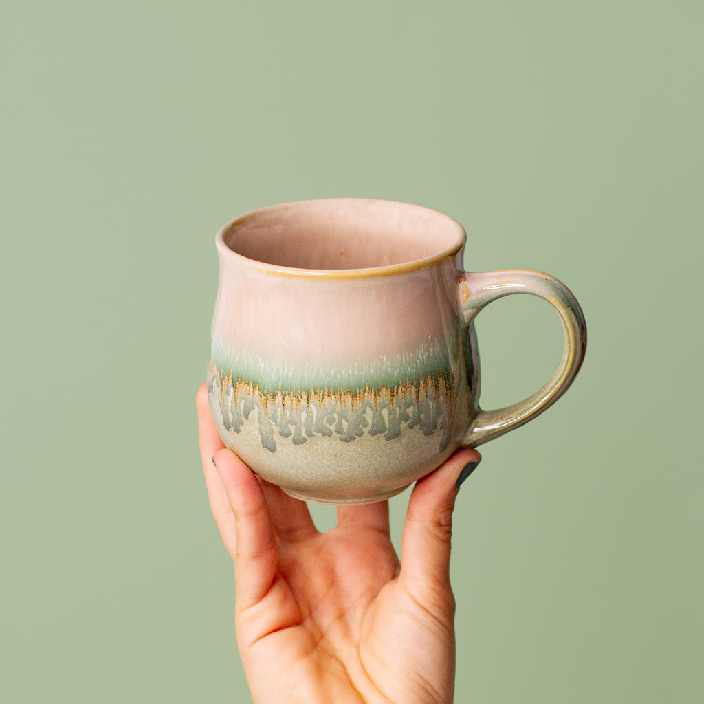 Medium Cream and Green Ceramic Mug