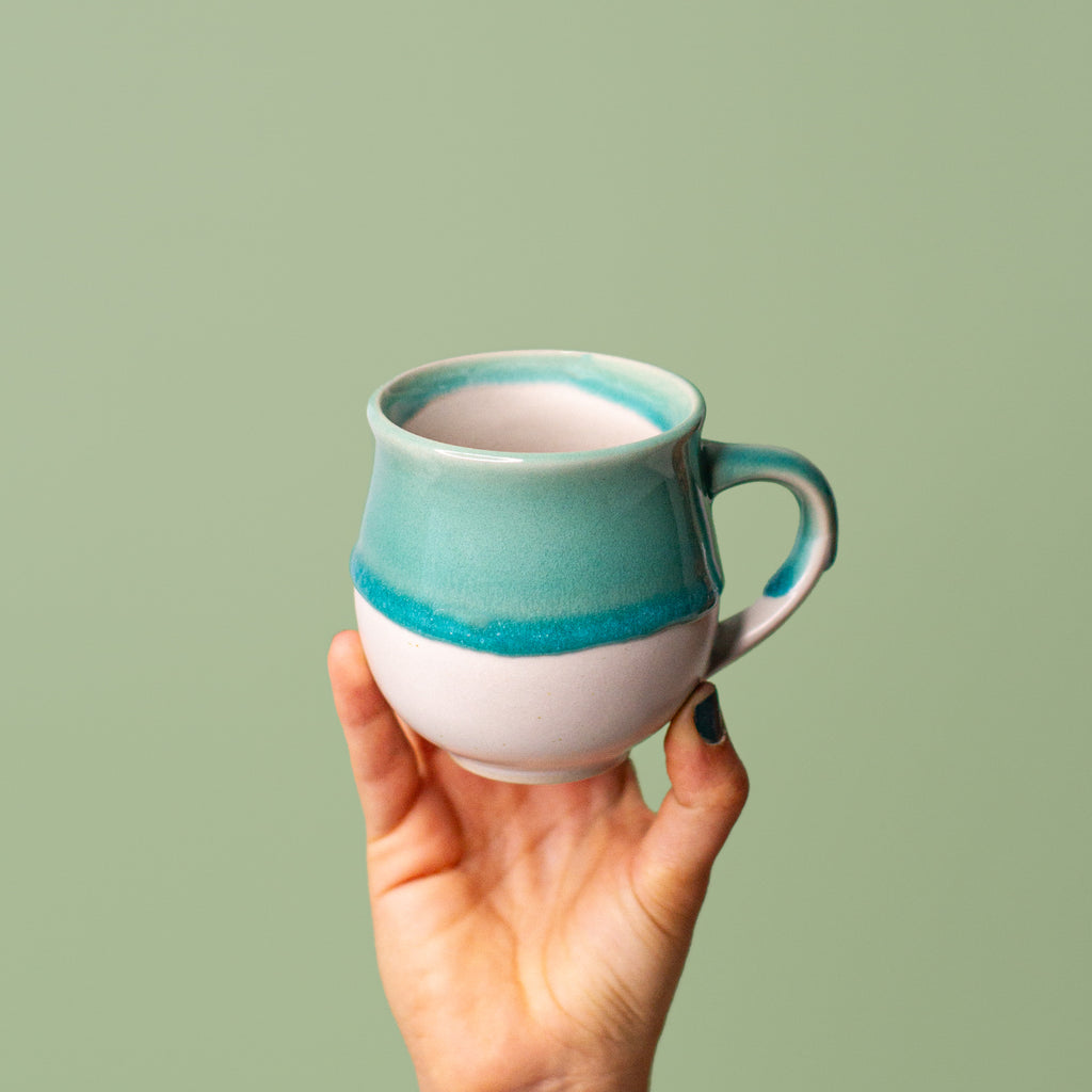 Small Green and White Ceramic Mug