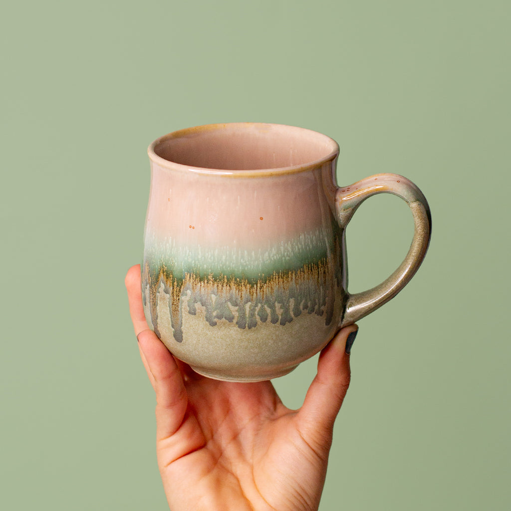 Large Cream and Green Ceramic Mug