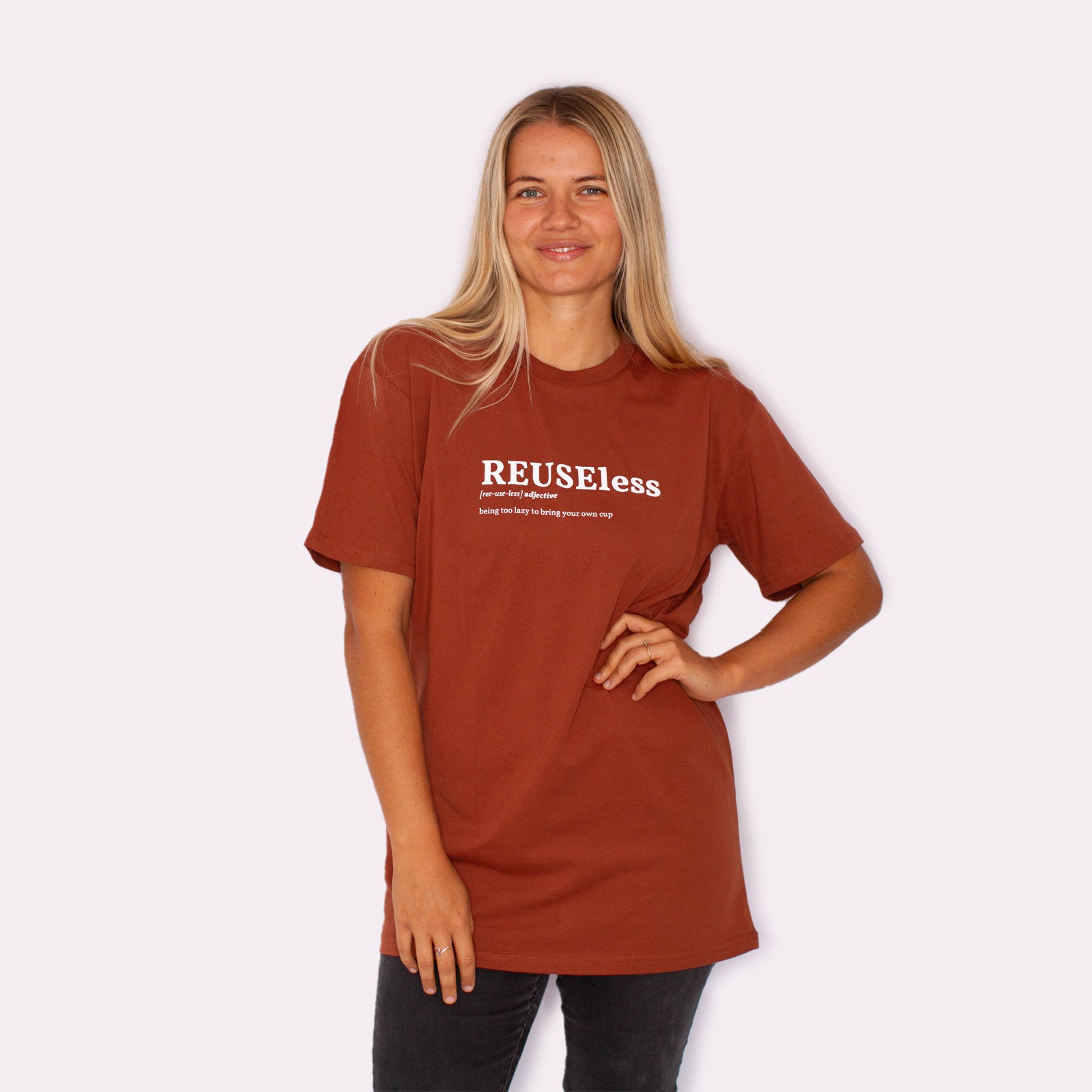 Brown Cotton Tshirt with Sustainability quote