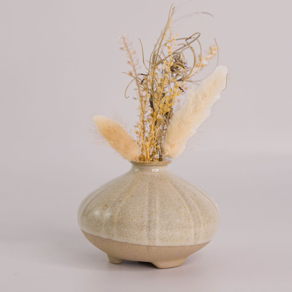 Pottery For The Planet artisan decorative vases beige ceramic with dried floral arrangement