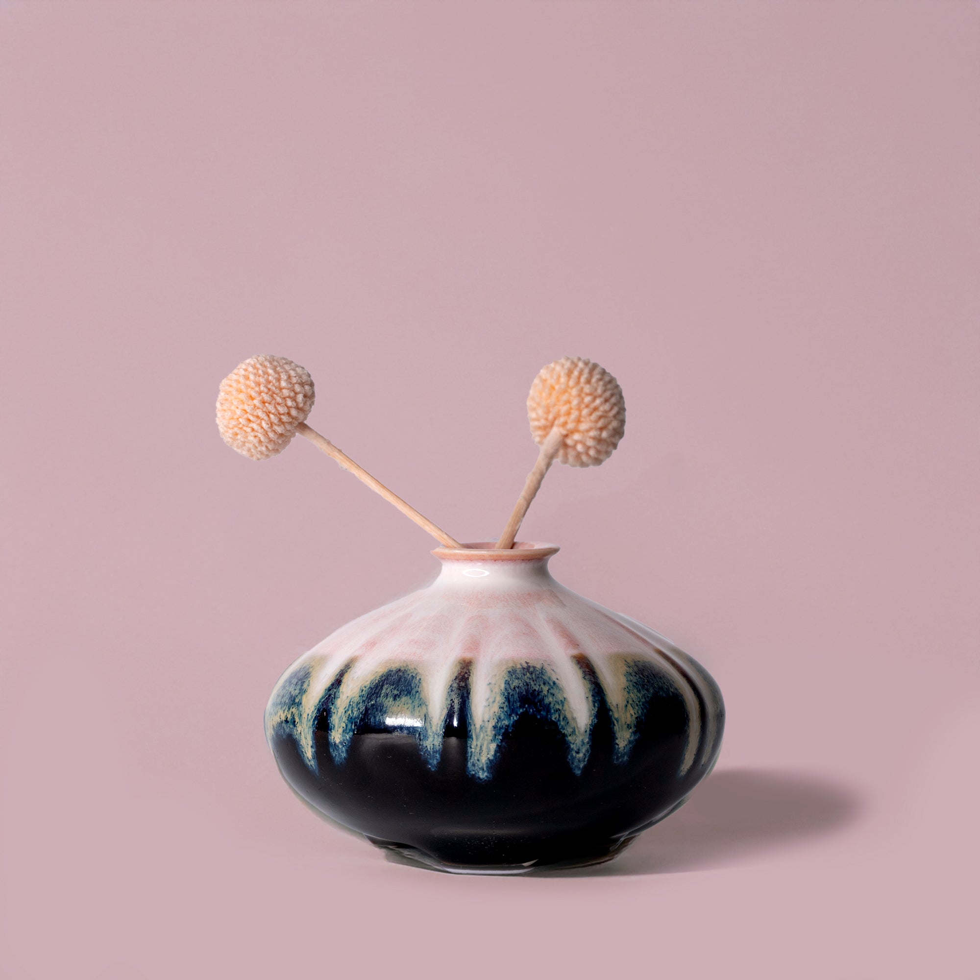 Pottery For The Planet artisan decorative vases with black and white glaze and minimalist dried flowers