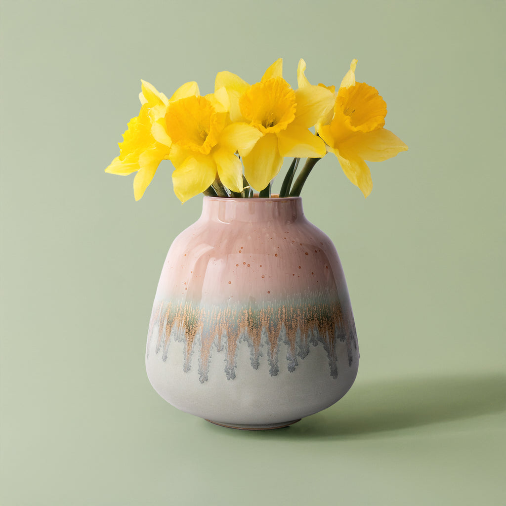 Pottery For The Planet ceramic bouquet vase for home decor with yellow daffodil flowers