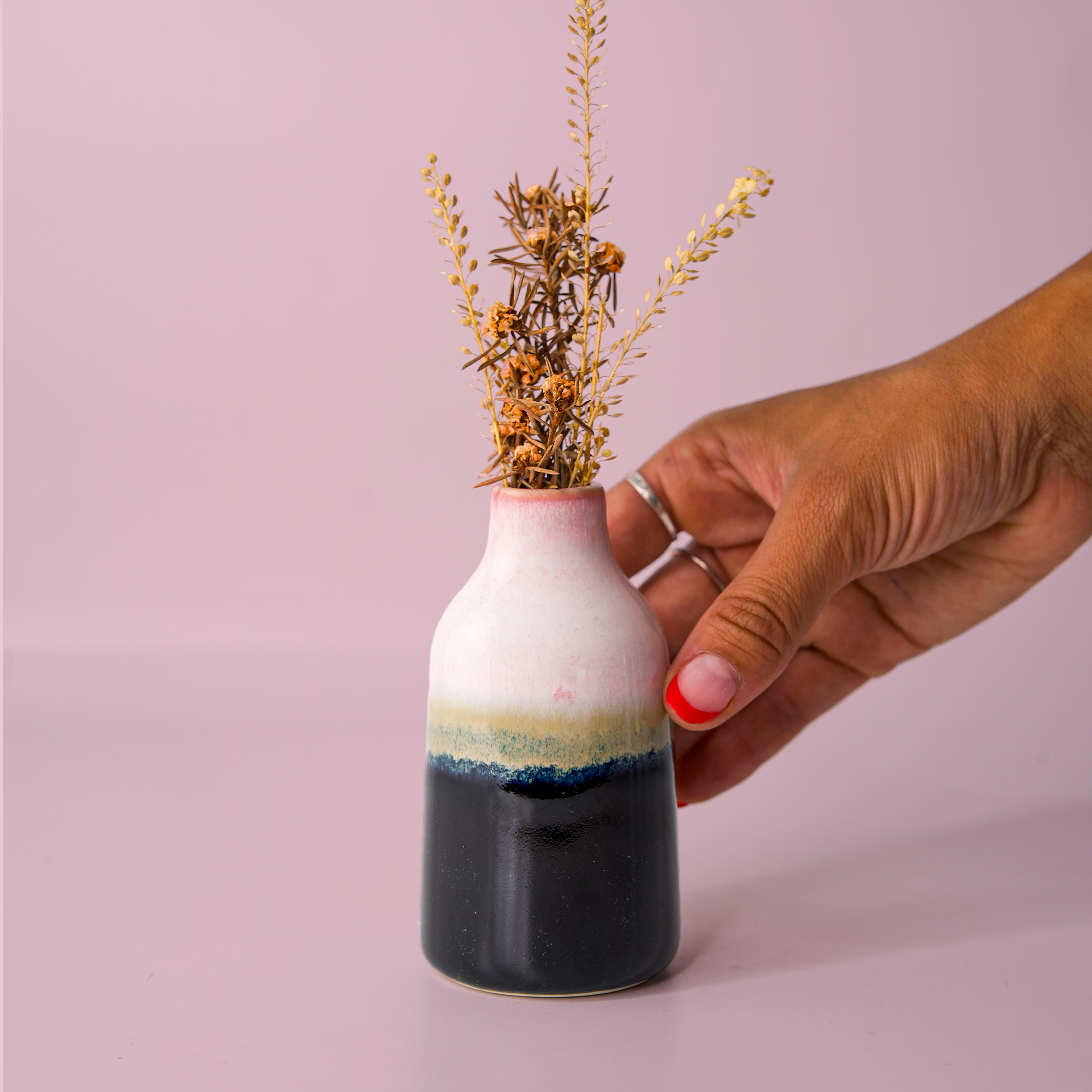 Pottery For The Planet modern decorative flower vase with gradient black and white glaze and dried flowers