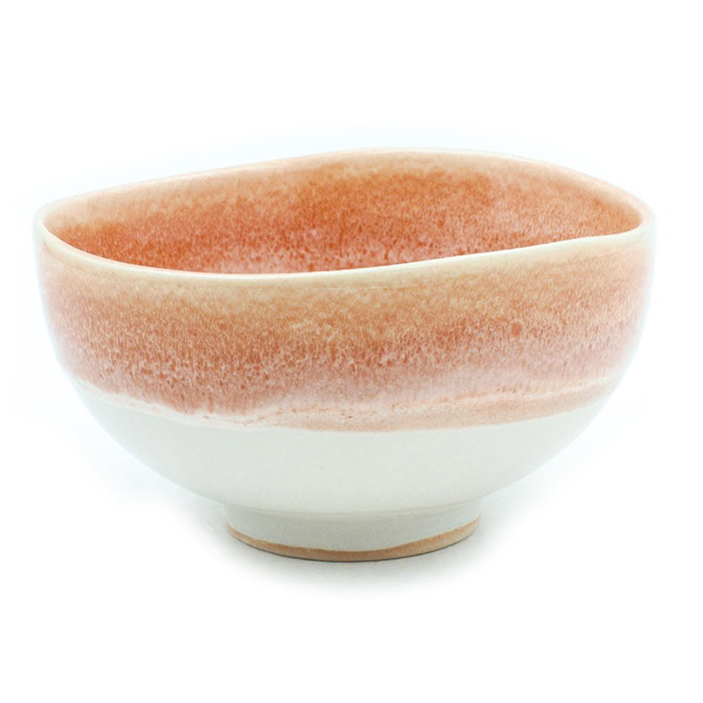 Ceramic Noodle Bowl Coral and white