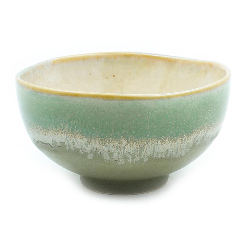Ceramic Noodle Bowl cream and green
