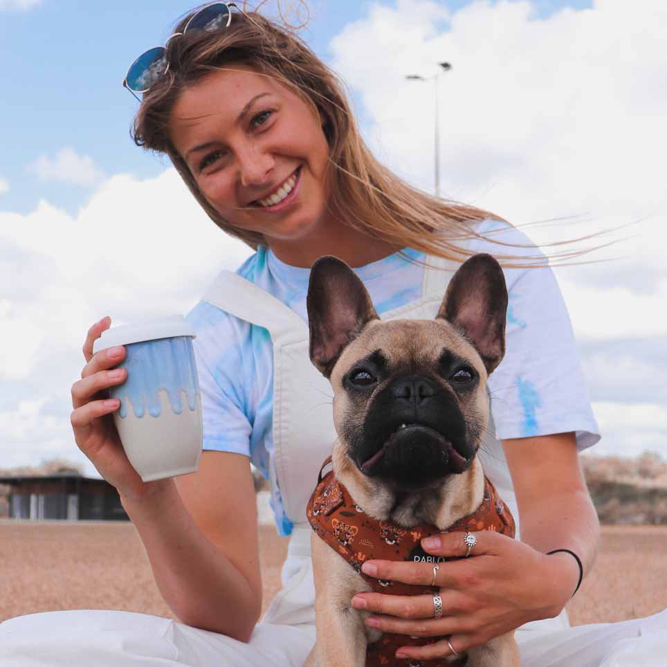 Pottery For The Planet Ceramic Travel Cup Blue in Hand