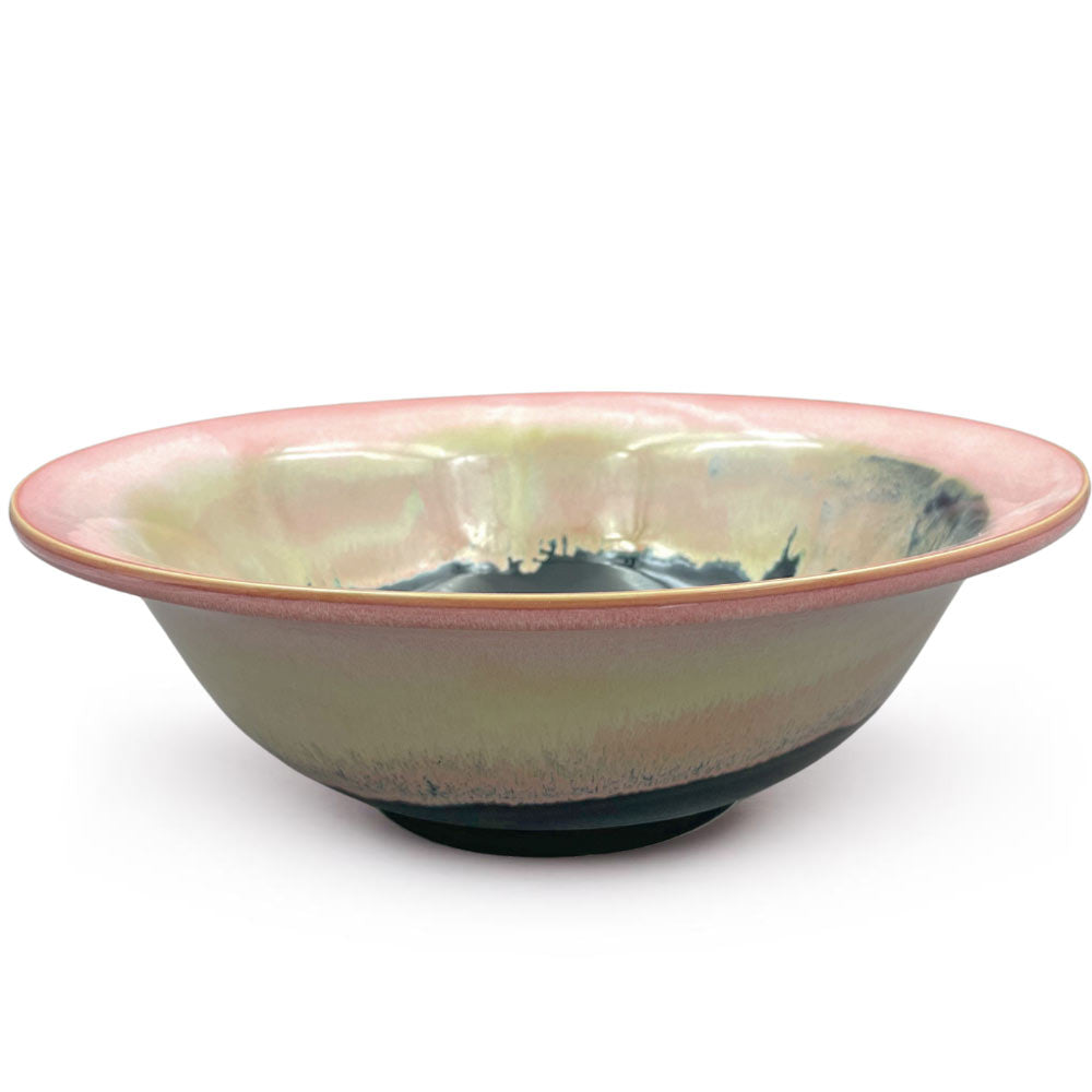 Pink and Dark Brown Large Ceramic Salad Bowl