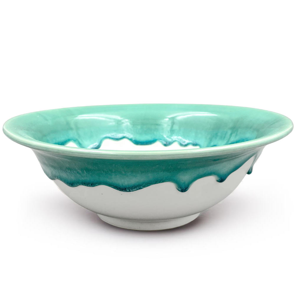 Green and white Large Ceramic Salad Bowl