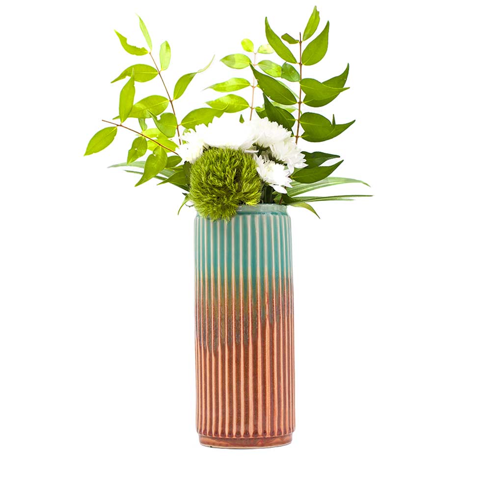 Green and Coral Tall Ceramic Vase