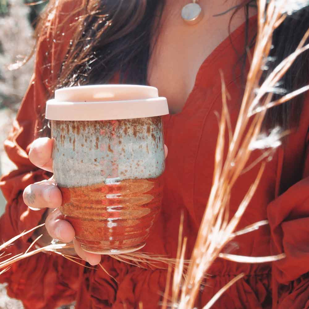 Earthy Green & Blue Ceramic Cup (Gumnut) Pottery For The