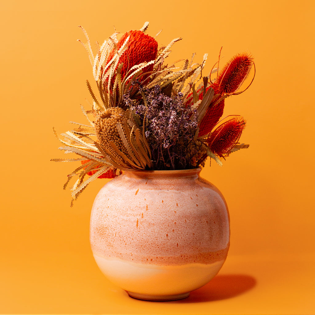 Coral and White Ceramic Vase