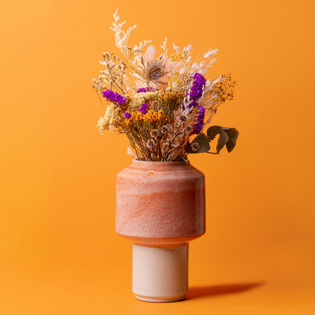 Coral and white Ceramic Vase