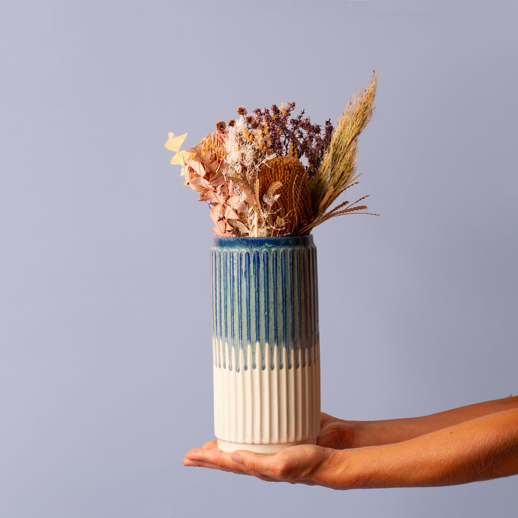 Cylinder Blue and White Ceramic Vase