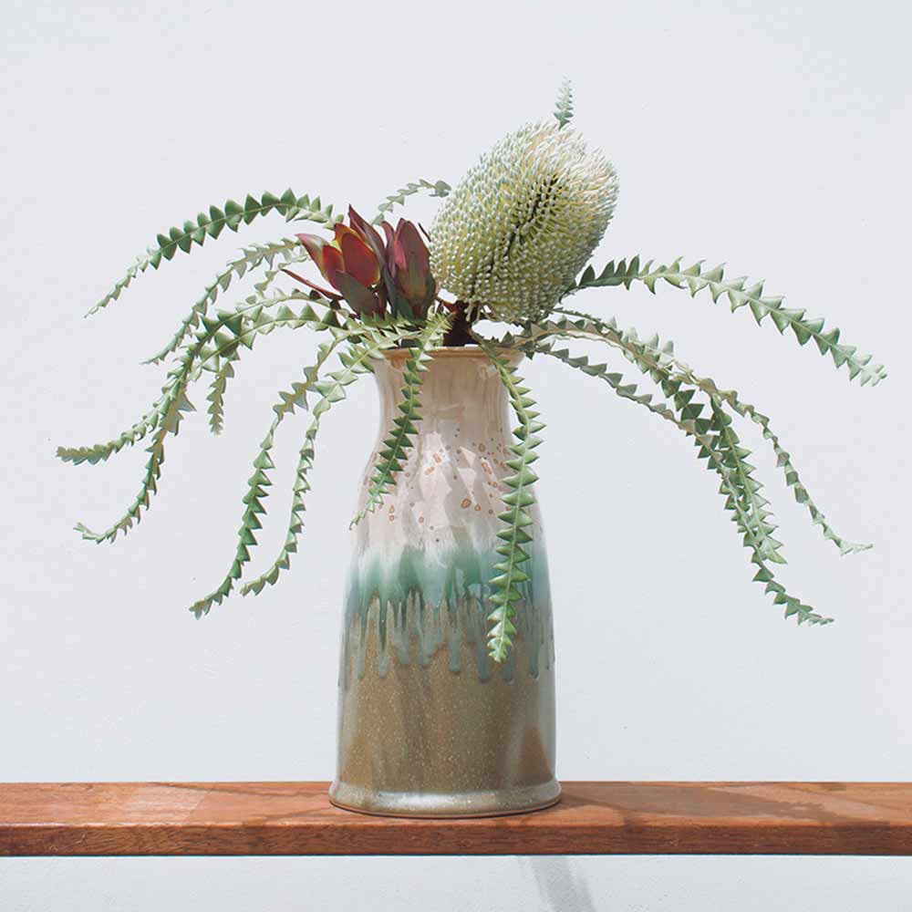 Cream and Green Ceramic Vase