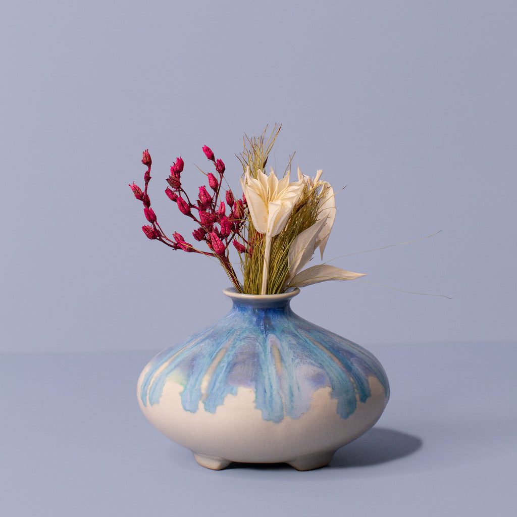 Baby Blue Ceramic Vase with flower