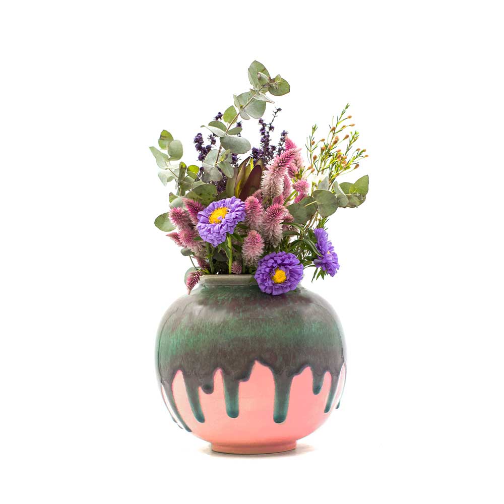 Pink Green and Purple Ceramic Vase