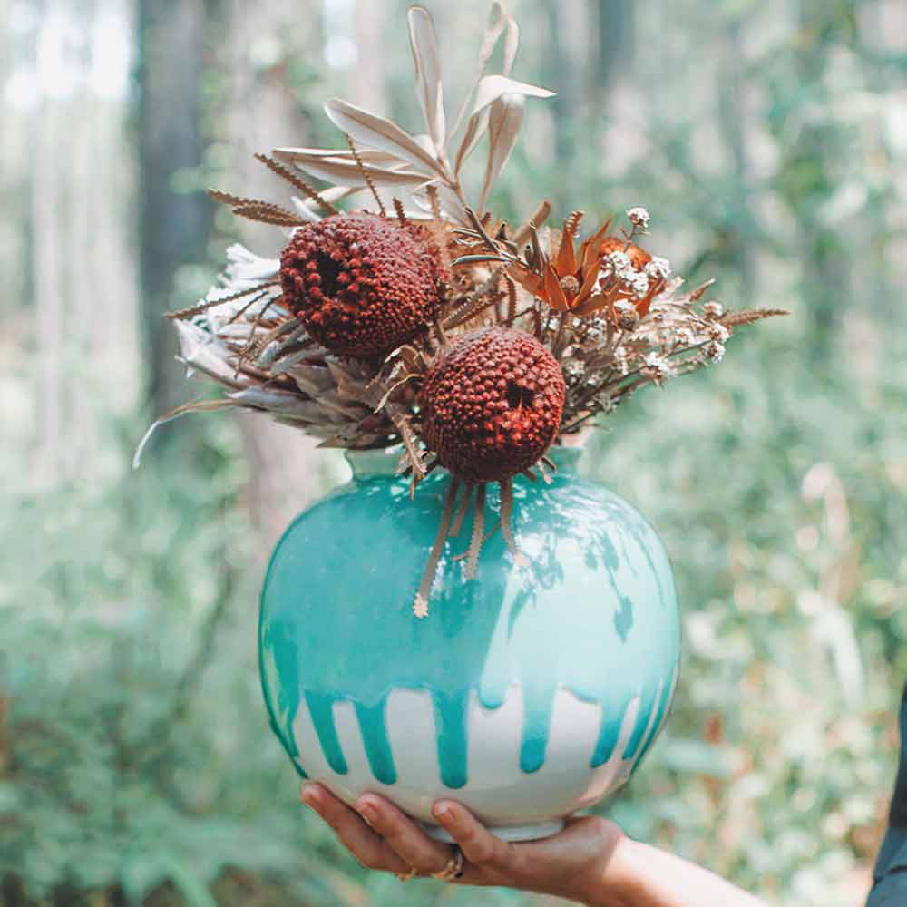 Green and White Ceramic Vase