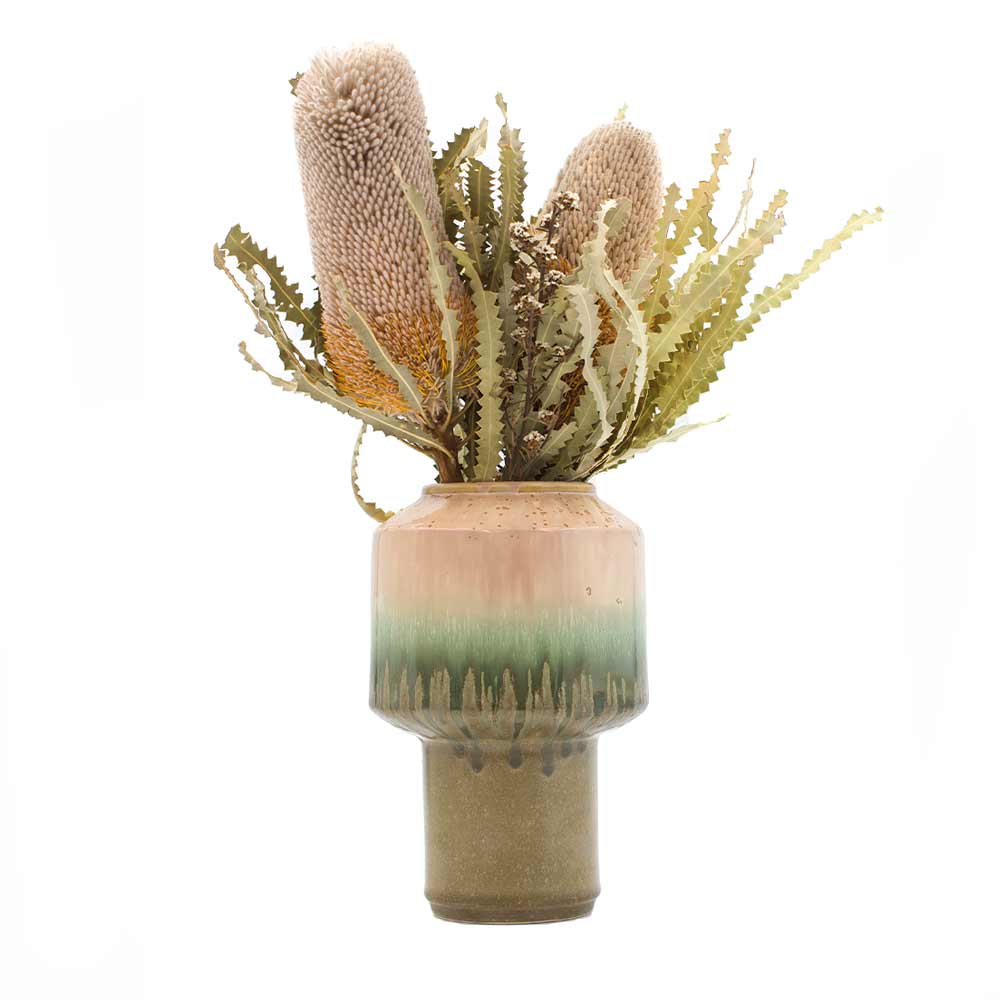 Cream and Green Ceramic Vase