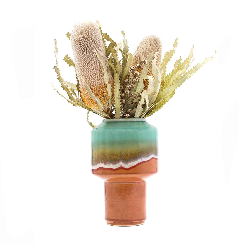 Coral and Green Ceramic Vase