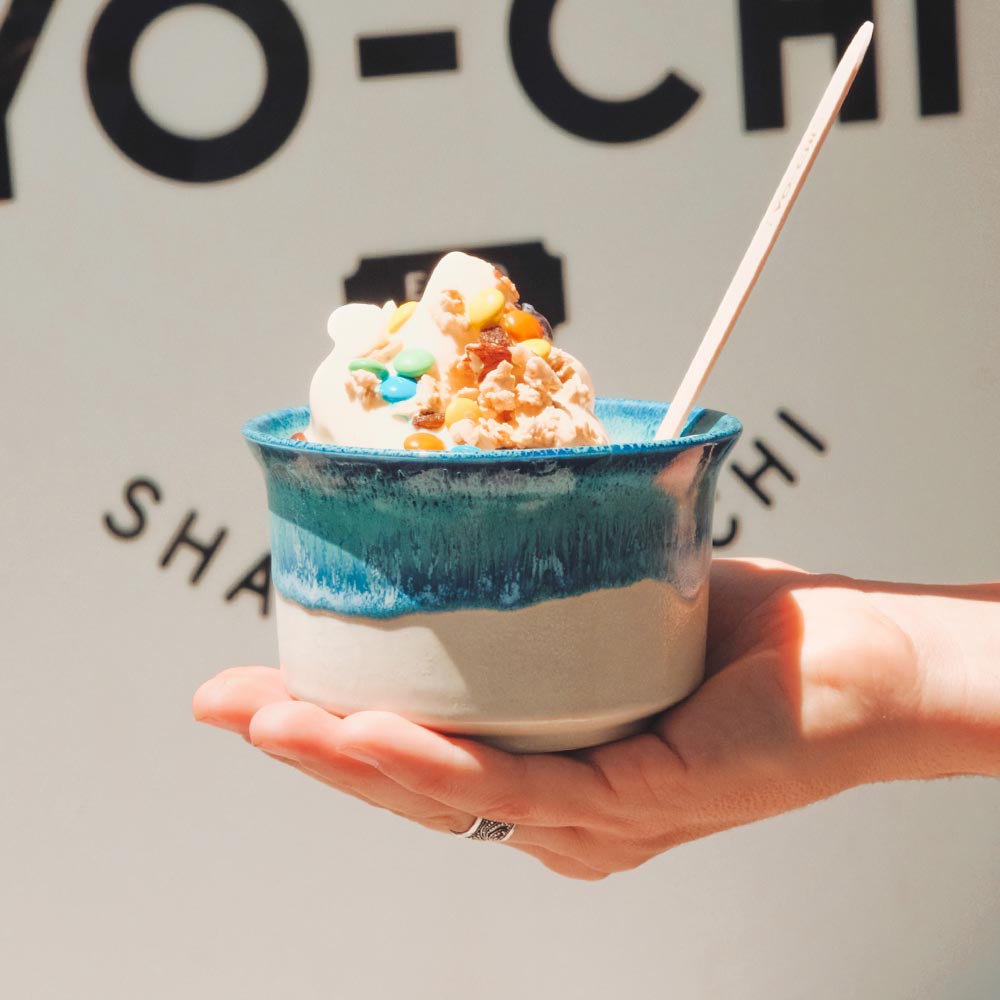 blue ramekin with ice cream